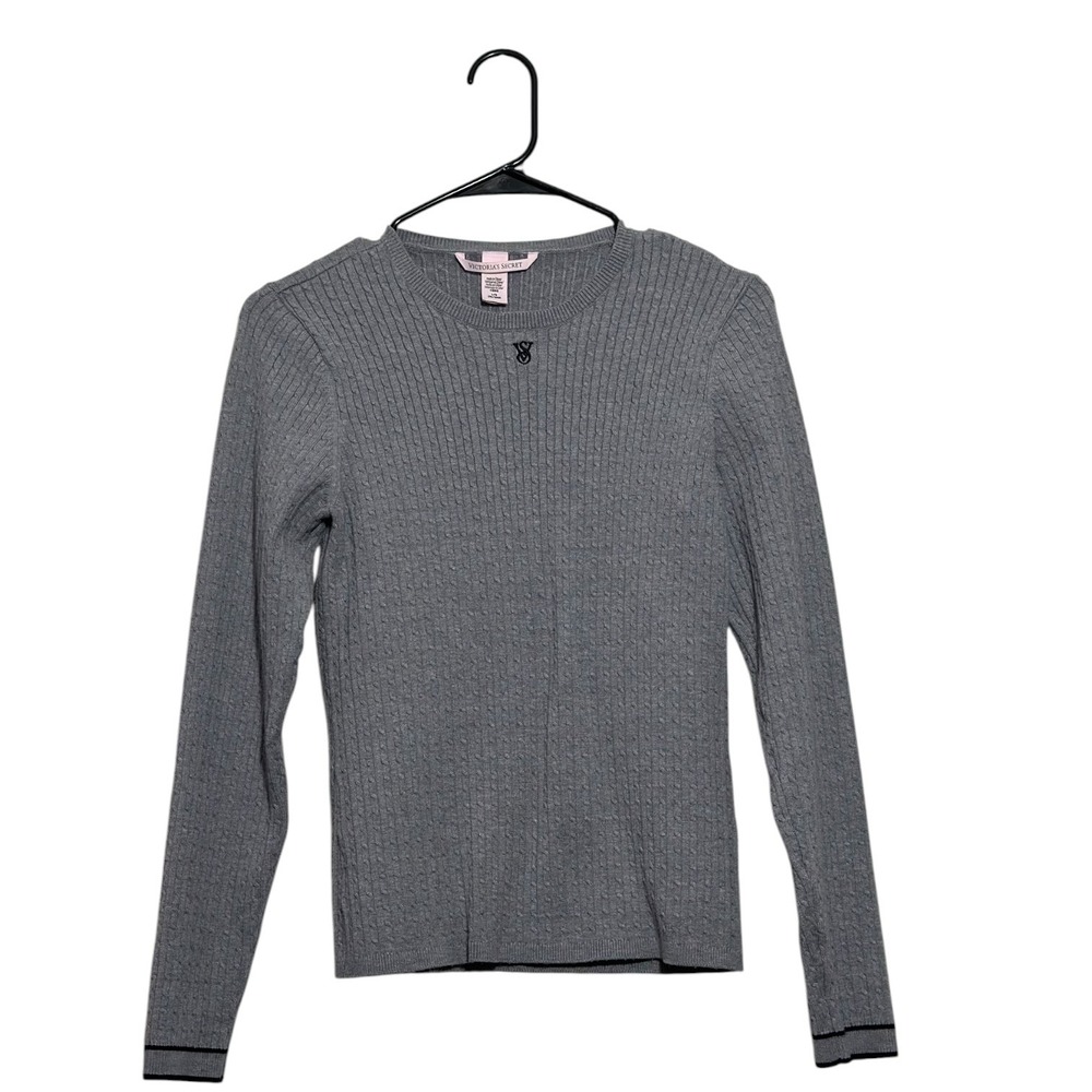 Victoria's Secret Luxe Cable-Knit Crewneck Pullover Sweater Grey Women's Size L